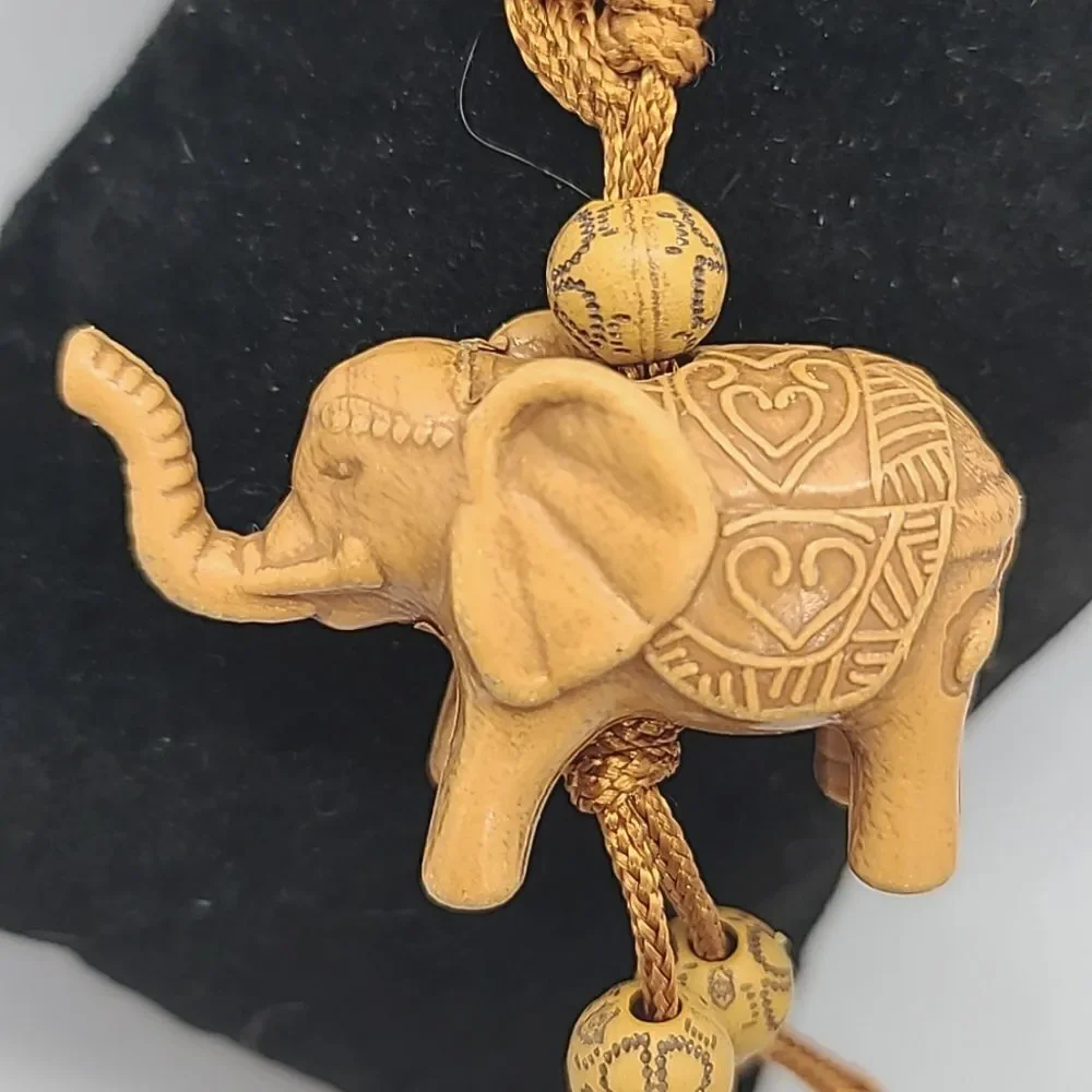 Elephant Good Luck Keychain Boho Safari Resin Carved Look Lucky Charm Key Ring